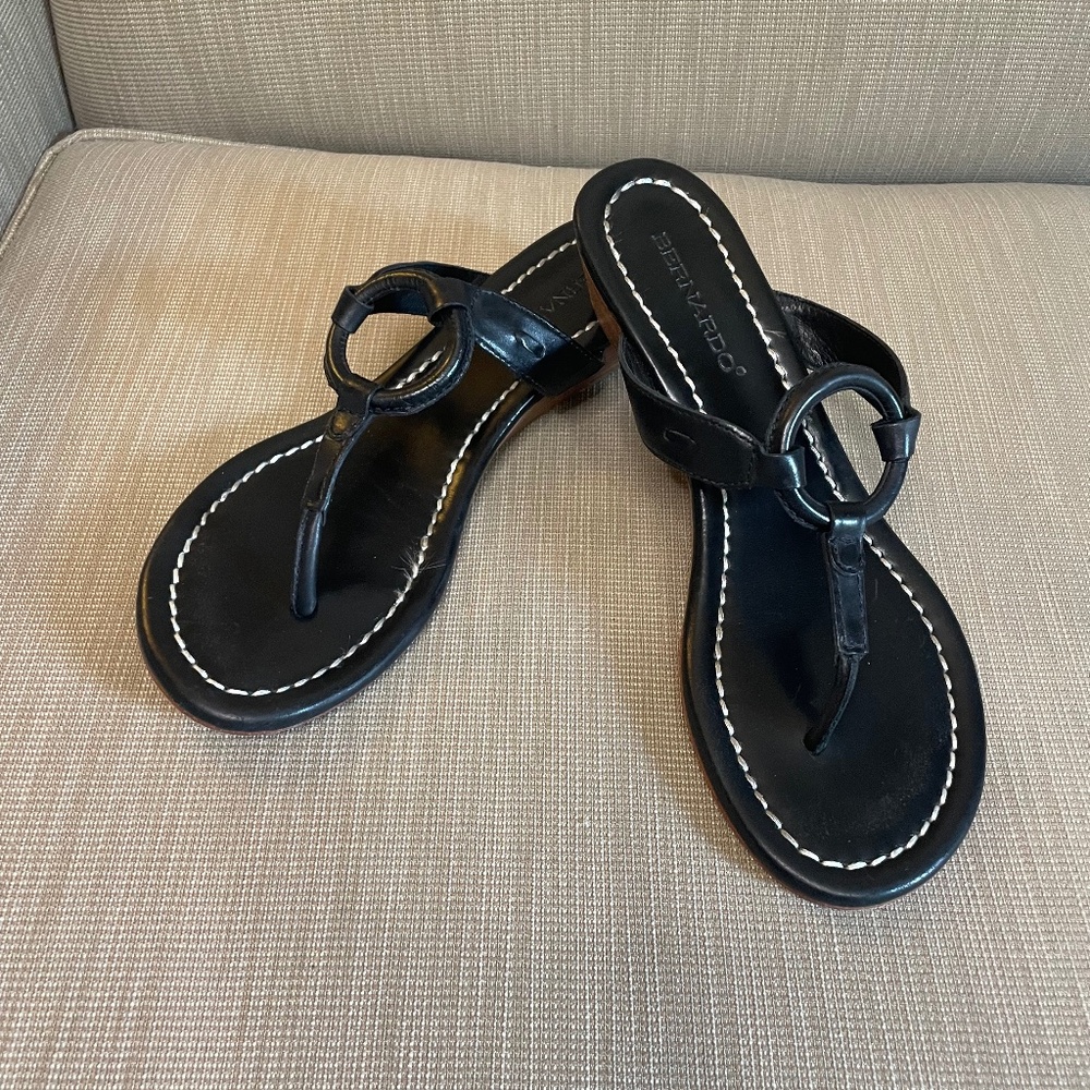 Bernardo Leather, Black, Wedge Sandals, sz 7.5